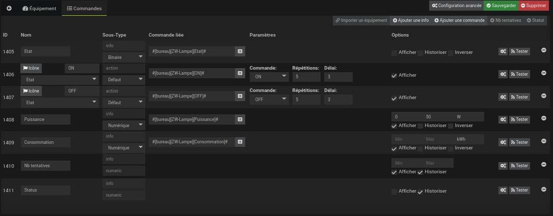 Les commandes importées