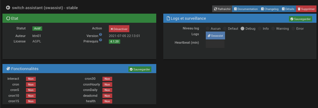 Page de configuration du plugin